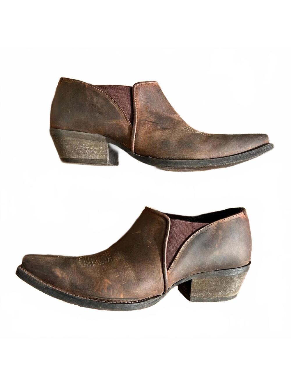 Rawhide Abilene Dark Brown Leather Cowboy Snip Toe Shoe Boots | Women’s Size 9.5